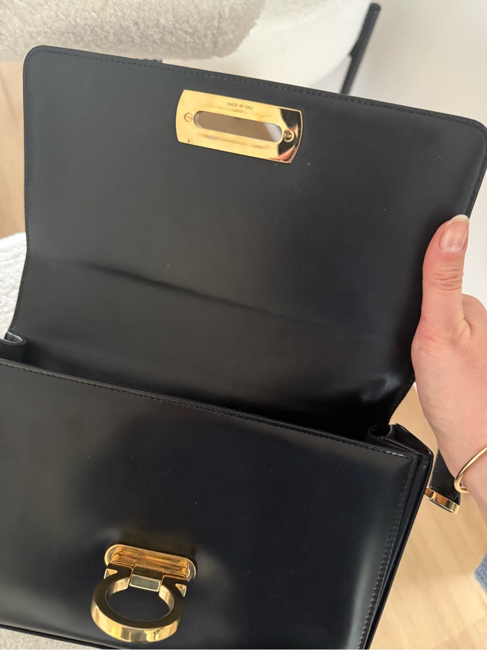 Salvatore Ferragamo Black Leather Crossbody with Gold Gancini Hardware - Picture 7 of 9